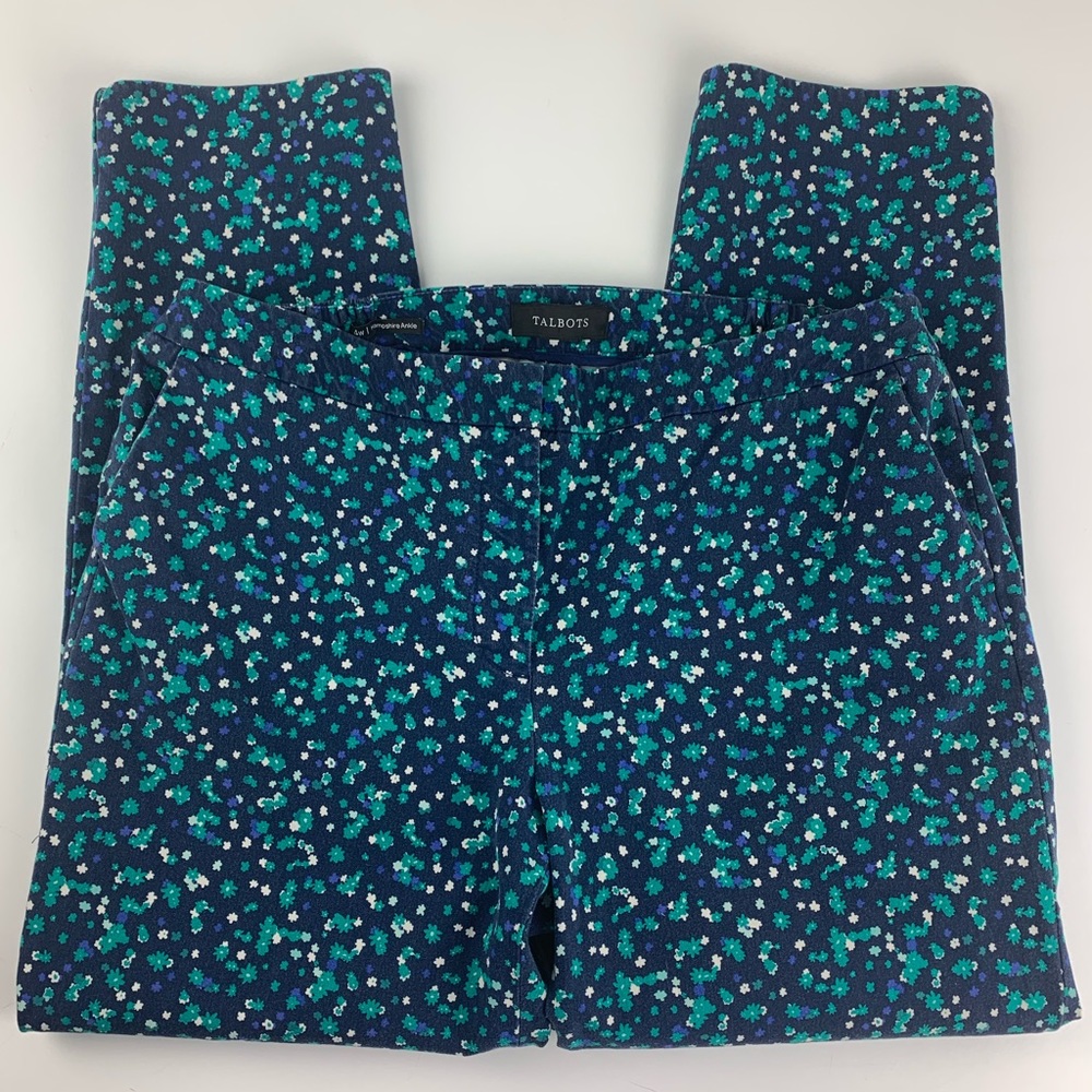 Talbots Womens 14W Blue Floral Pants Hampshire